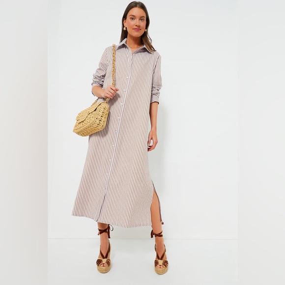 Tuckernuck Dresses & Skirts - Tuckernuck Beige, Lilac, White Striped Midi Shirt Dress